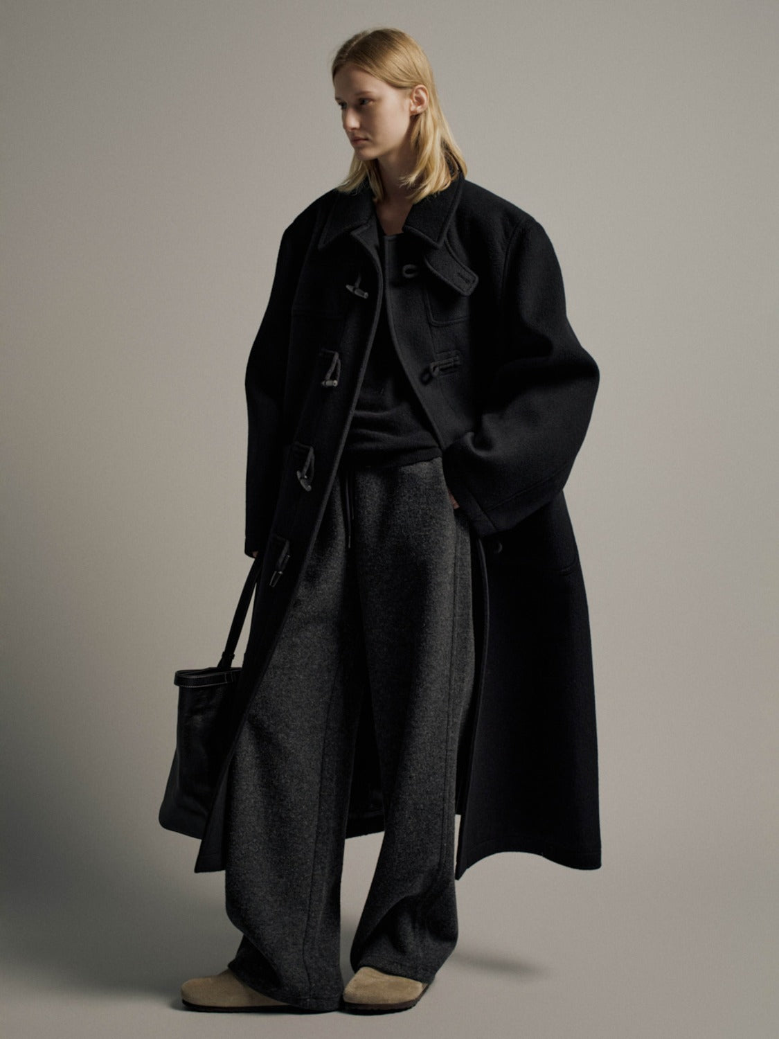 Facade Pattern Cashmere Duffle Coat black