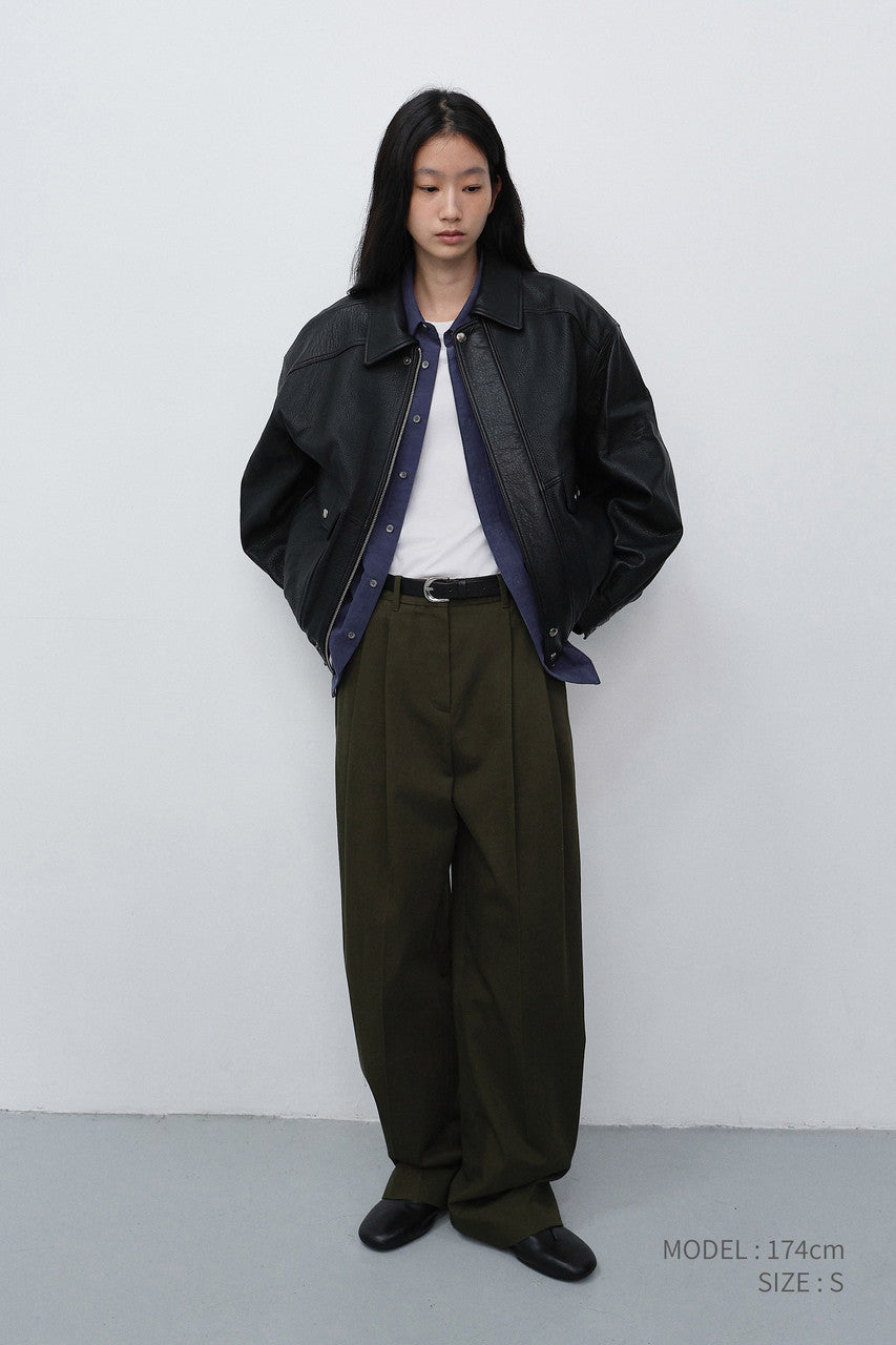 Dunst Double Pleated Wide Chino Slacks Khaki