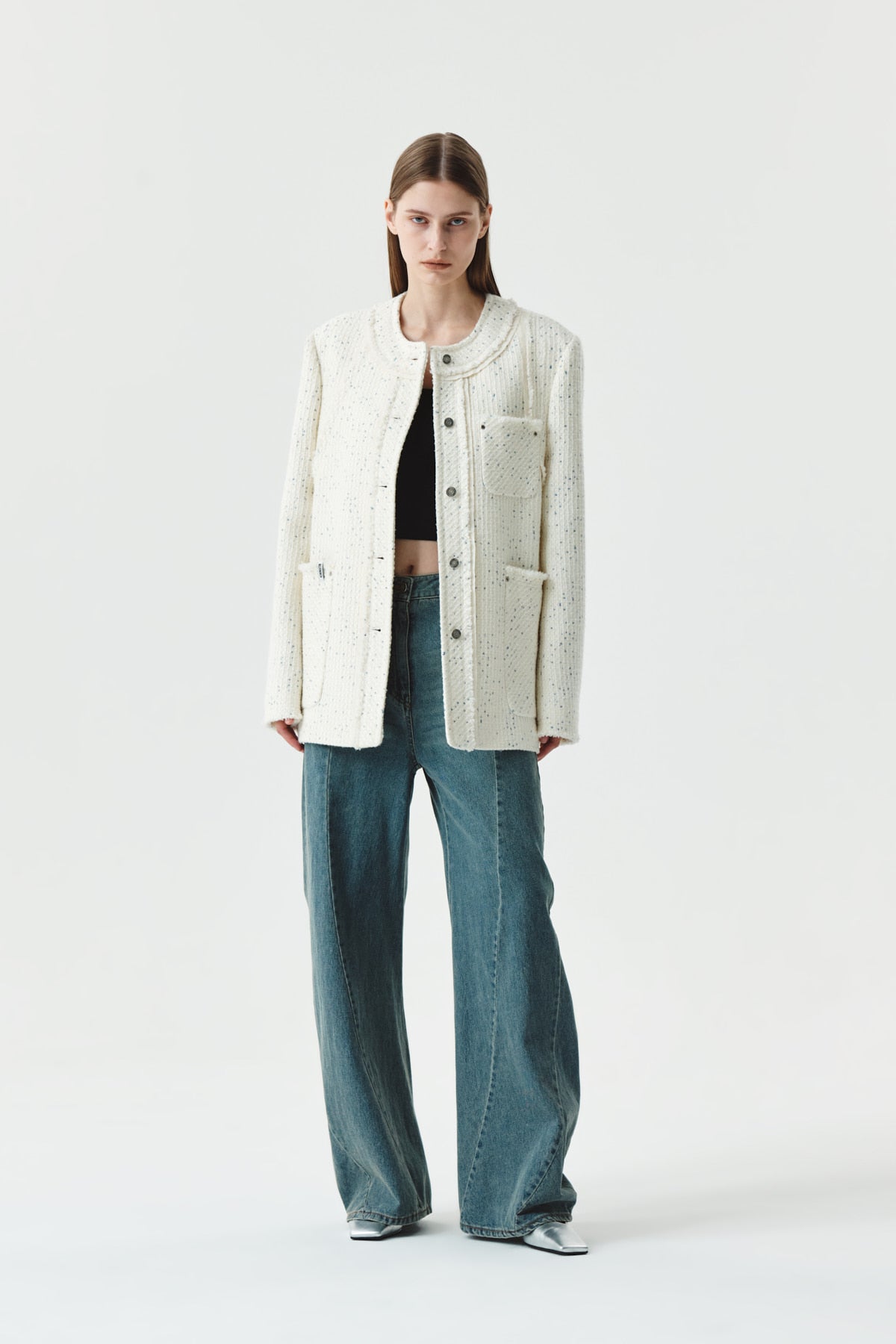 Matinkim Line Point Drapery Denim Pants IN Blue