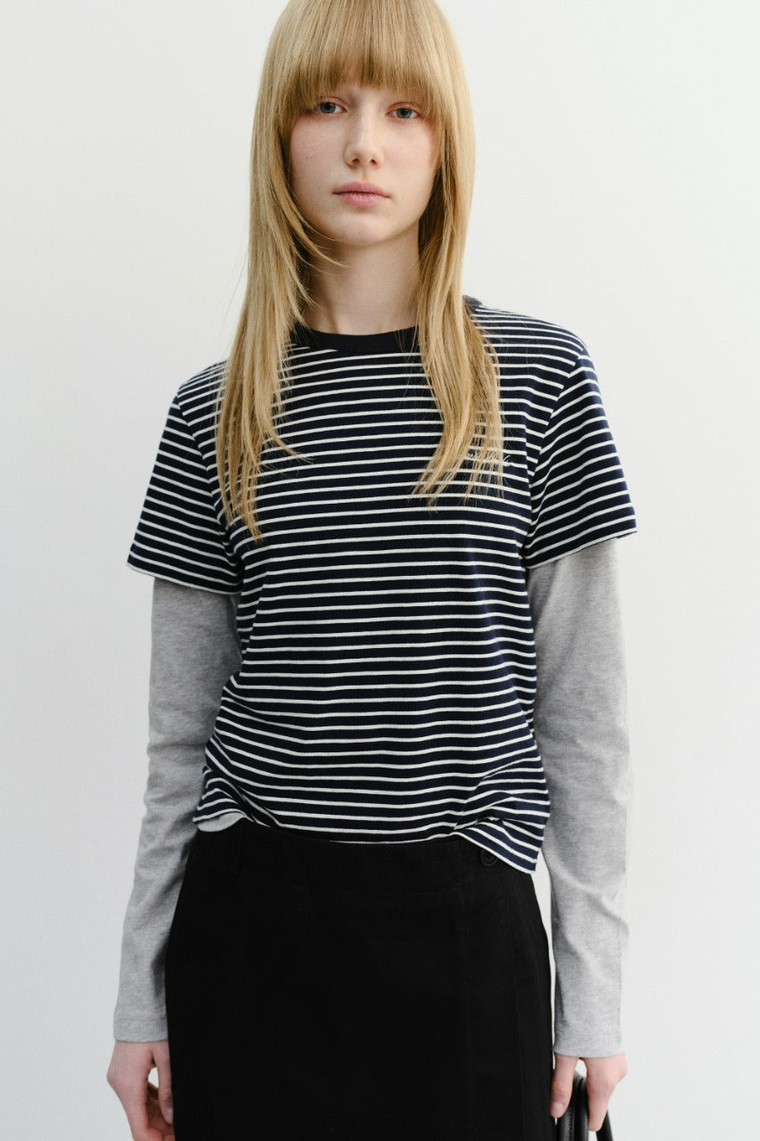 Dunst Essential Stripe Logo T-Shirt Navy Cream Stripe