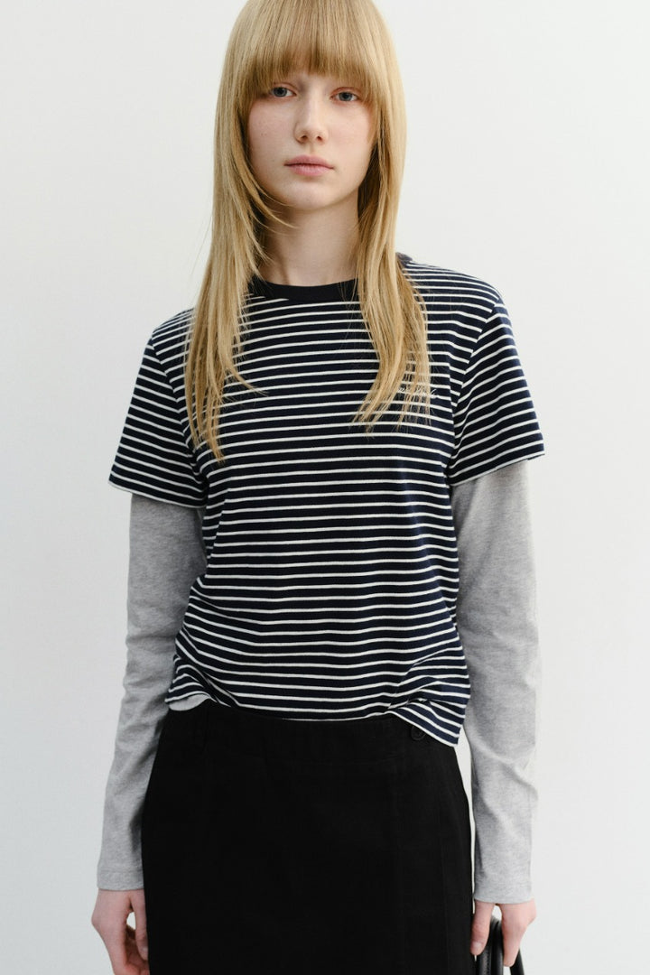 Dunst Essential Stripe Logo T-Shirt Navy Cream Stripe