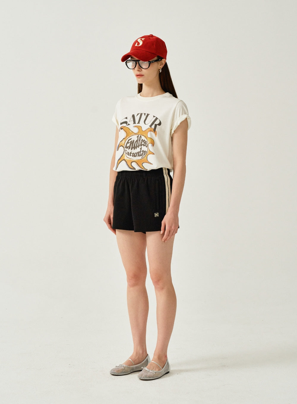 [satur] (W) Sun Retro Graphic T-Shirt - Retro Ivory