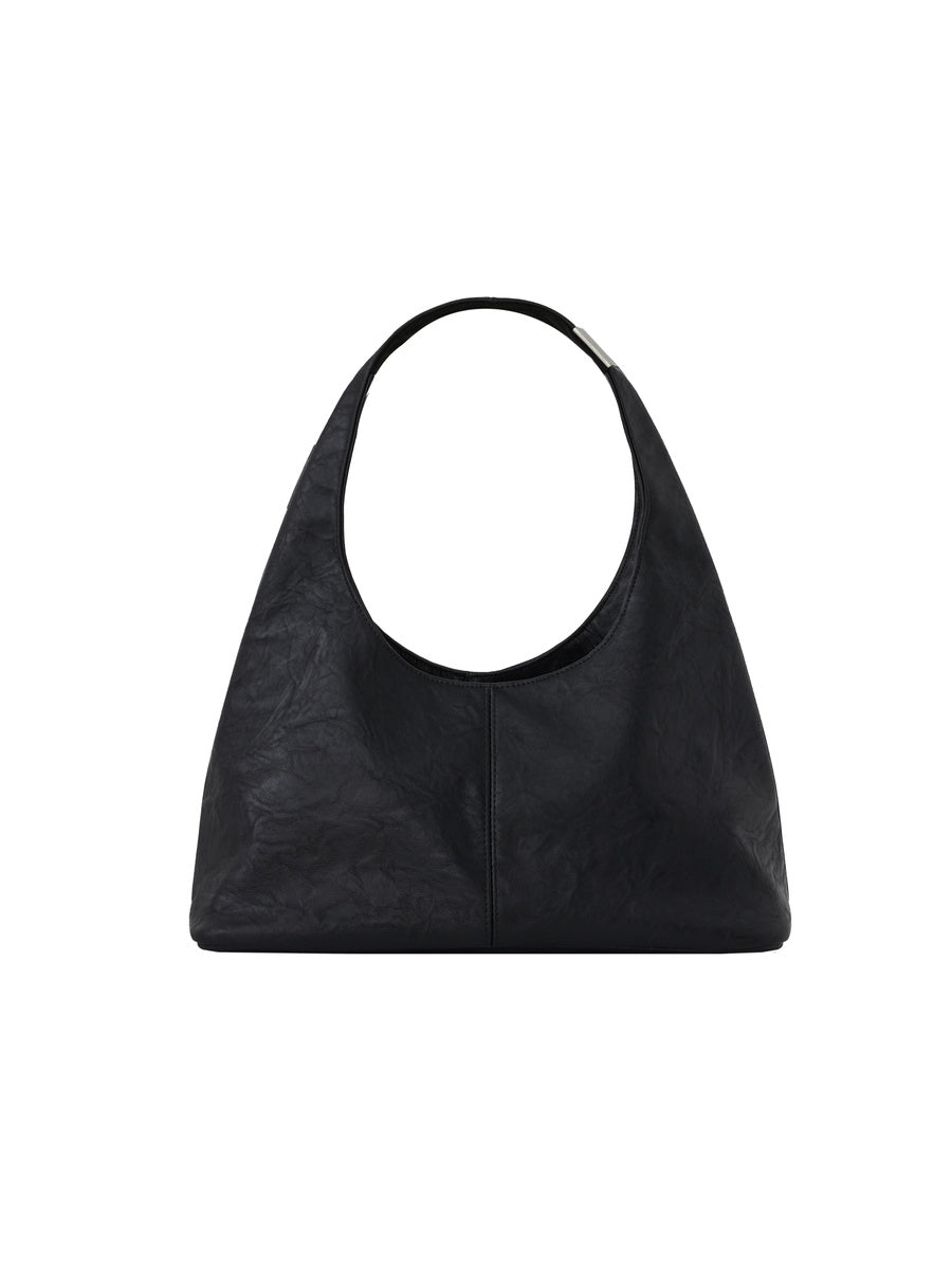 GLOWNY G Leather Half Shoulder Bag (Black)