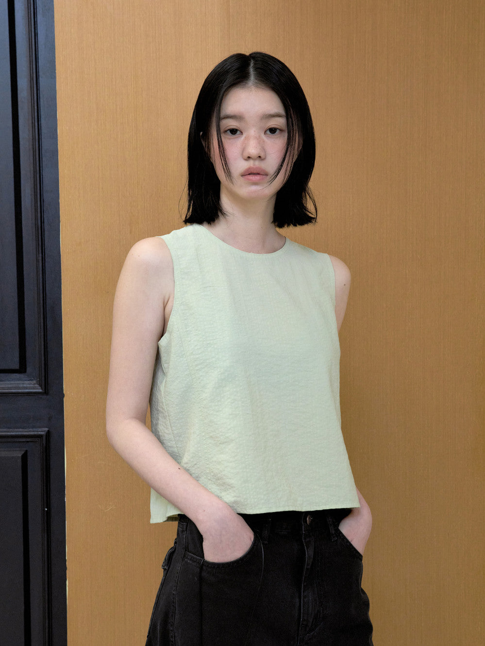 Low Classic Sheer Sleeveless Blouse Light Green