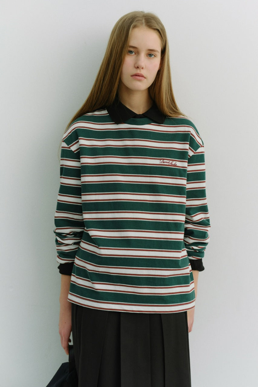 Dunst Unisex Striped T-Shirt Green Stripe
