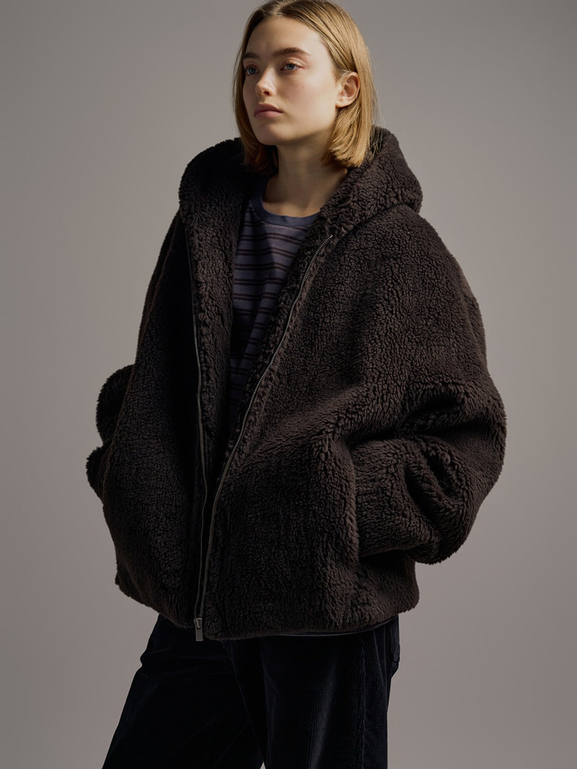 Facade Pattern Lambswool Hooded Jumper brown