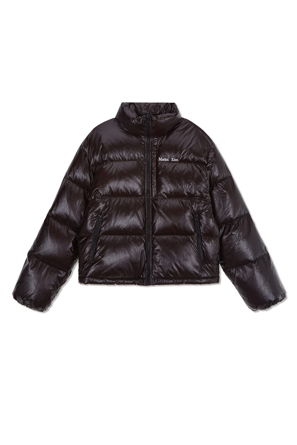 [matinkim] SMALL LOGO VOLUME DOWN JUMPER FOR WOMEN IN DARK BROWN