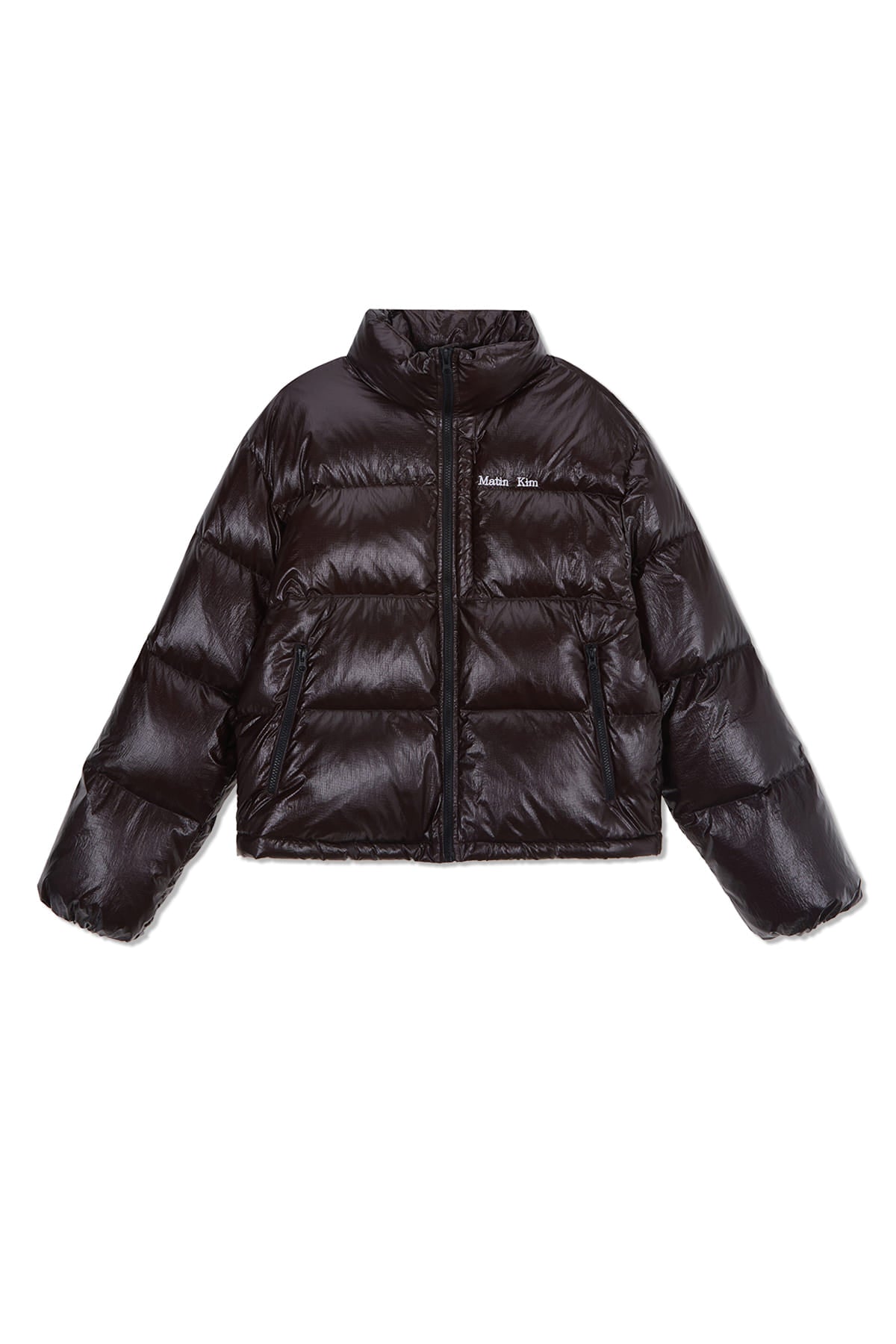 [matinkim] SMALL LOGO VOLUME DOWN JUMPER FOR WOMEN IN DARK BROWN