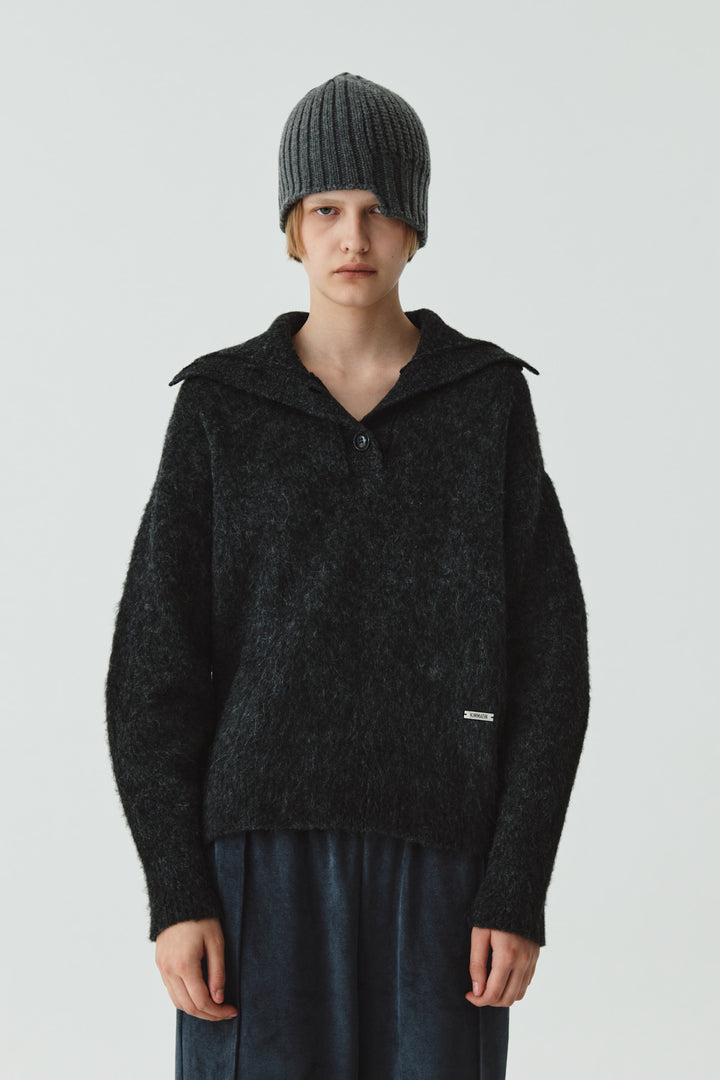 Matinkim Button High Neck Alpaca Blend Sweater IN Charcoal