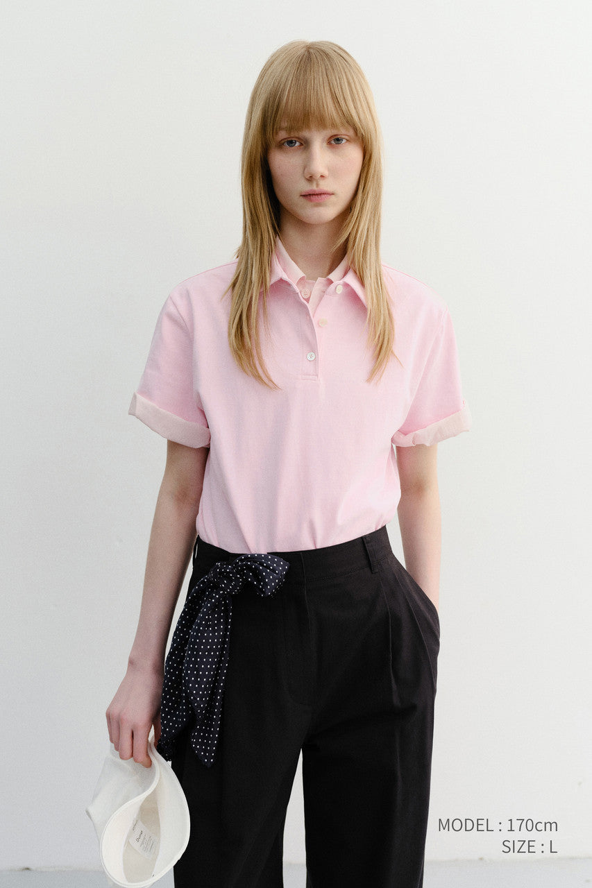 Dunst Cropped Slim Collared T-Shirt Pink