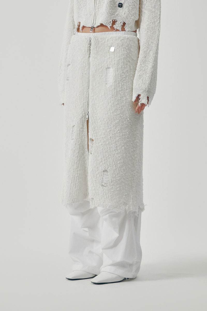 Treemingbird Linksle Texture Knit Set-up Skirt White