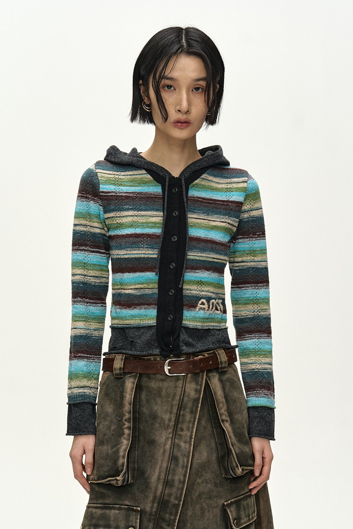 Andersson Bell Layered Multi-Stripe Hooded Cardigan