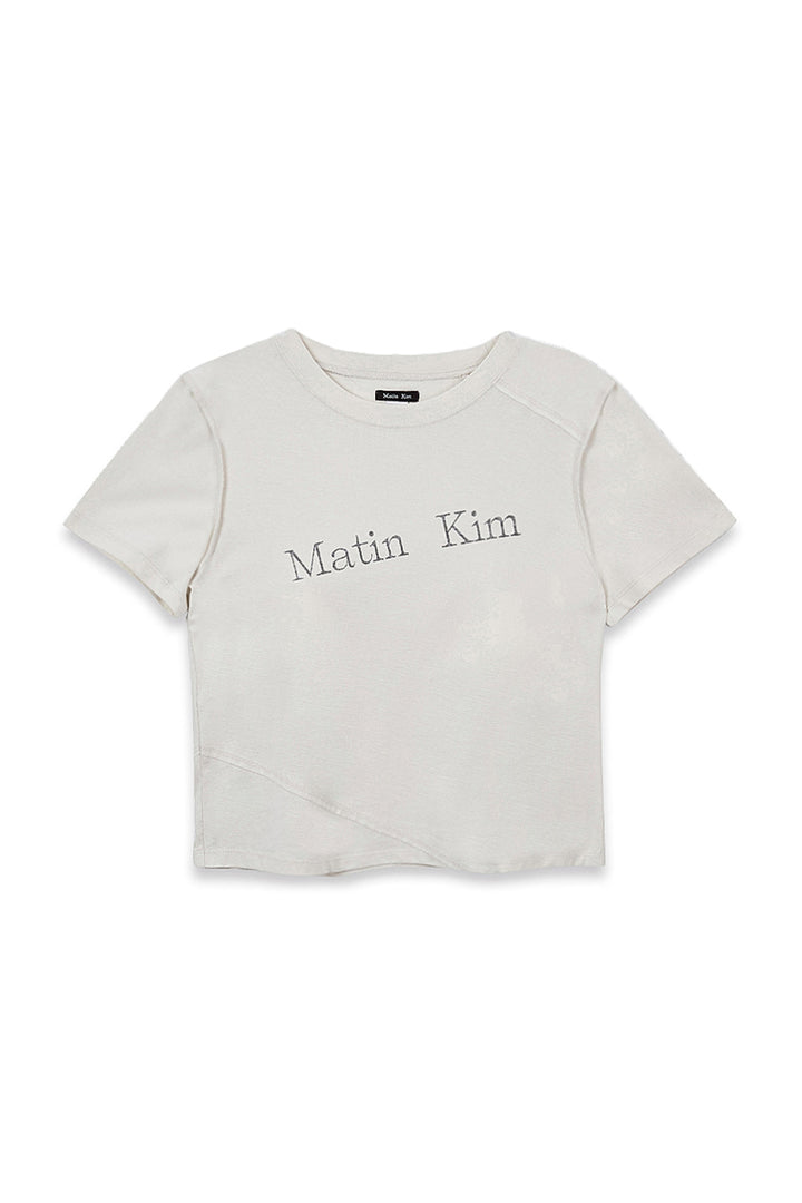 Matinkim Diagonal Logo Reversible Crop Top IN Ivory