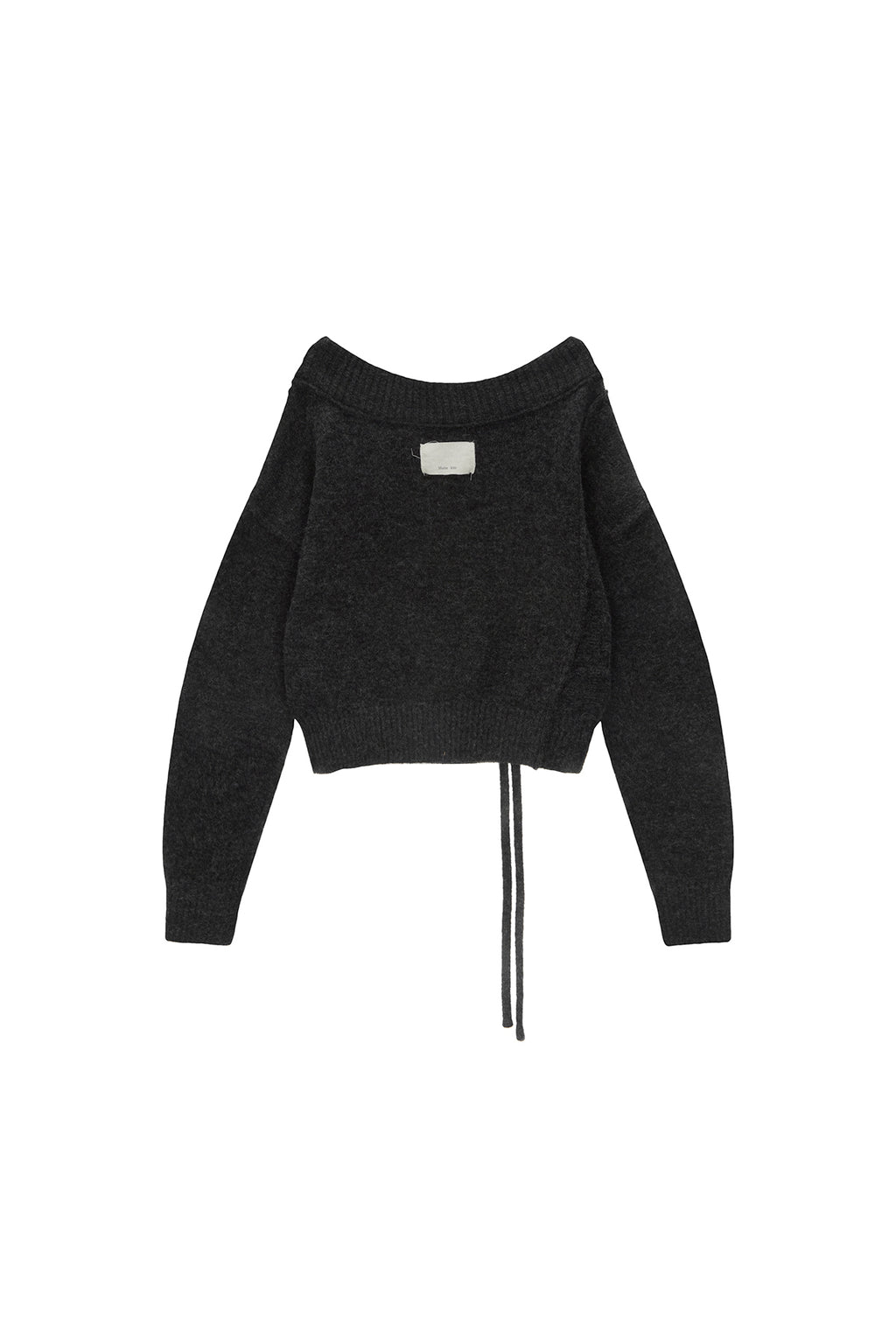 [matinkim] OFF SHOULDER STRING KNIT PULLOVER IN CHARCOAL