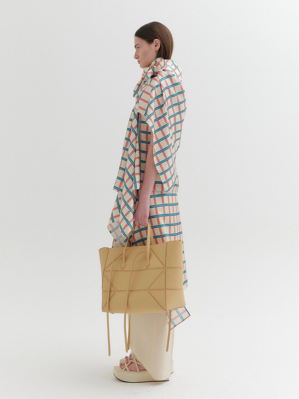 EENK Asymmetrical Check Skirt - Cream Multi