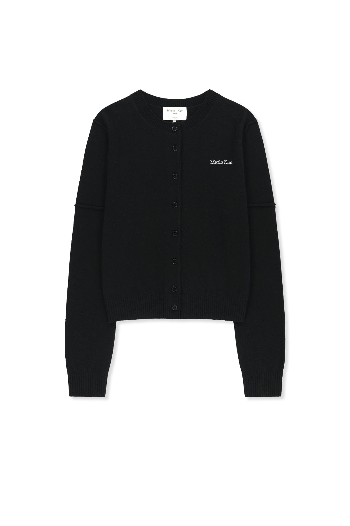 Matinkim Cashmere Blended Cutline Round Cardigan IN Black