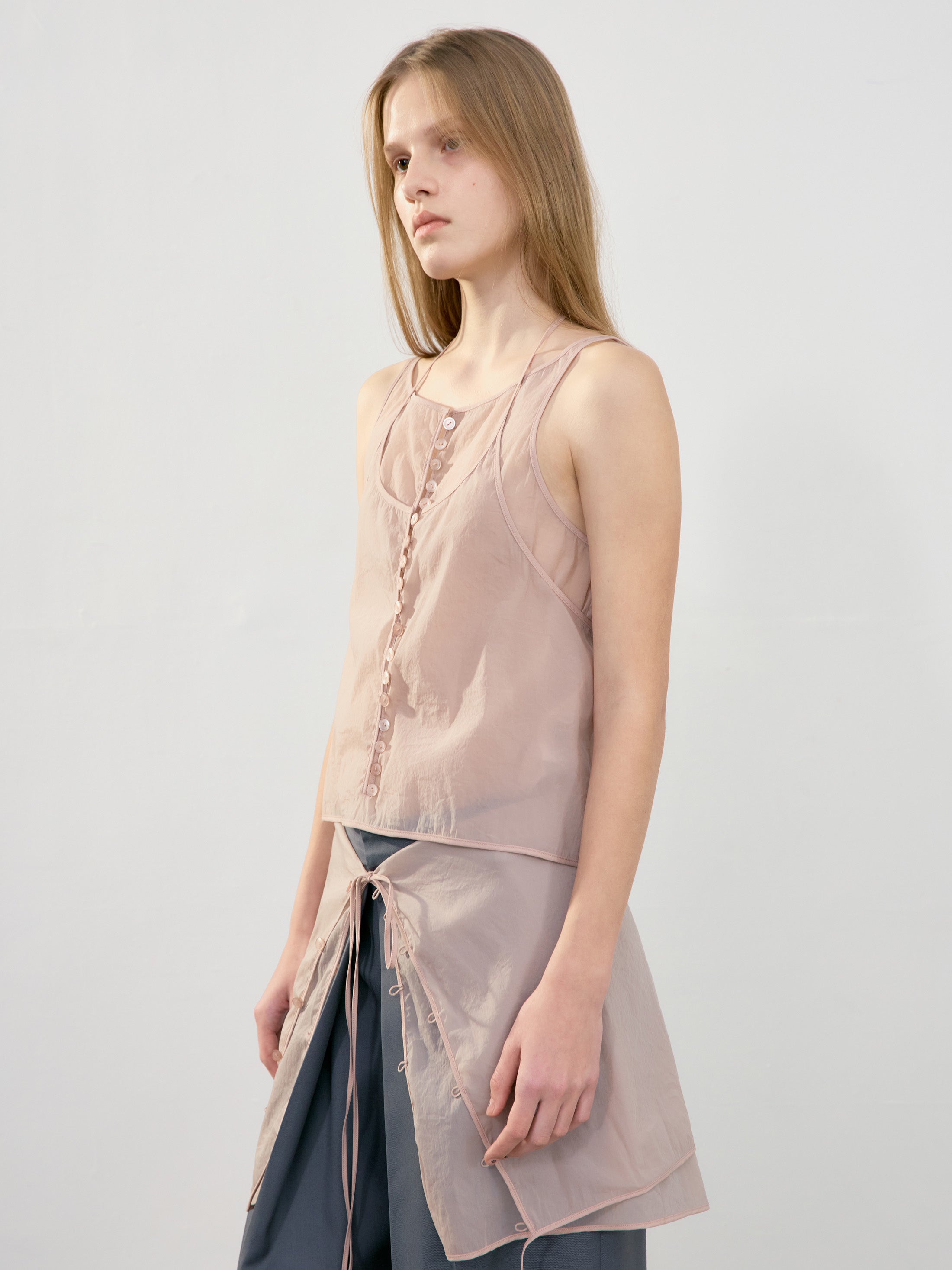 [Low Classic] See-Through Button Loop Skirt_Pink