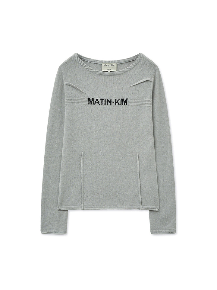 Matinkim Glitter Slim Logo Knit Top IN Light Grey