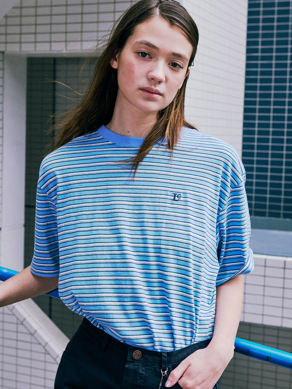 Low Classic Lc Striped Basic T-Shirt Baby Blue