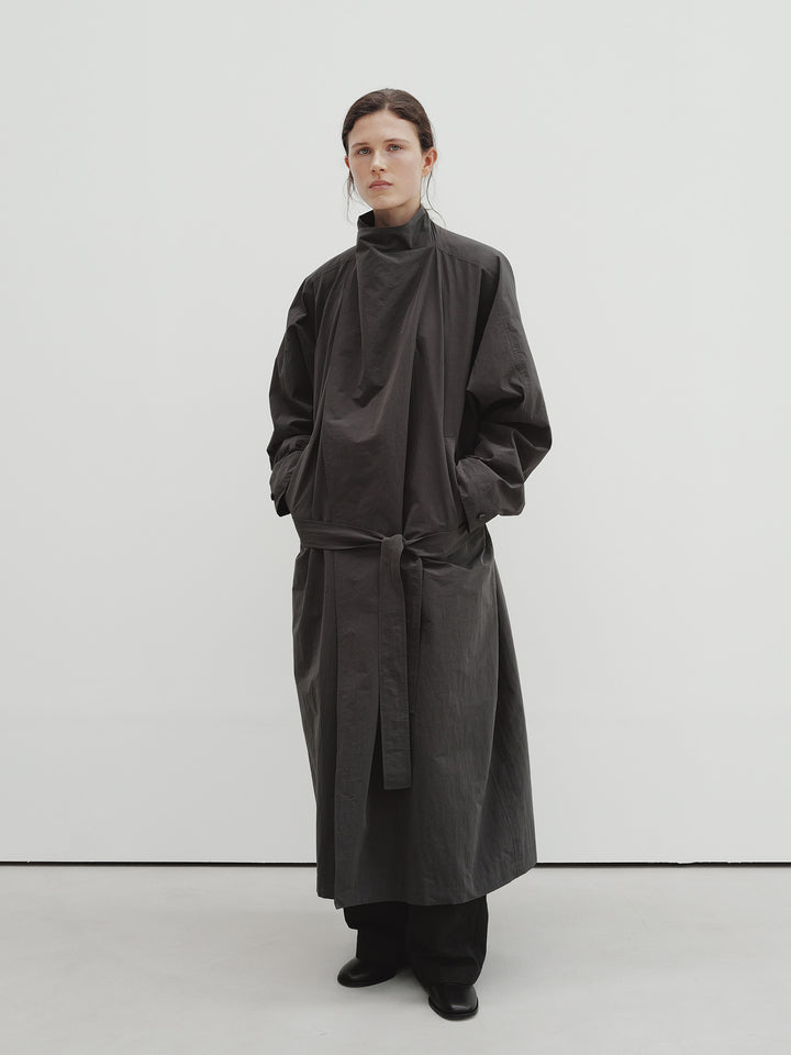 Moia draped trench coat (charcoal brown)