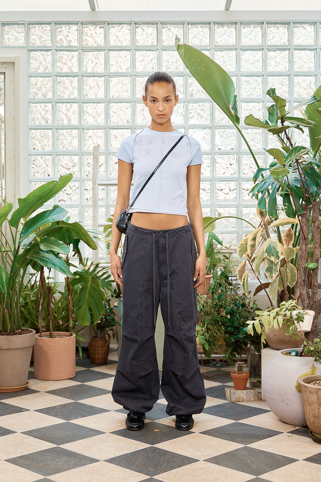 Matinkim Patch Point Washed Cotton Pants IN Charcoal
