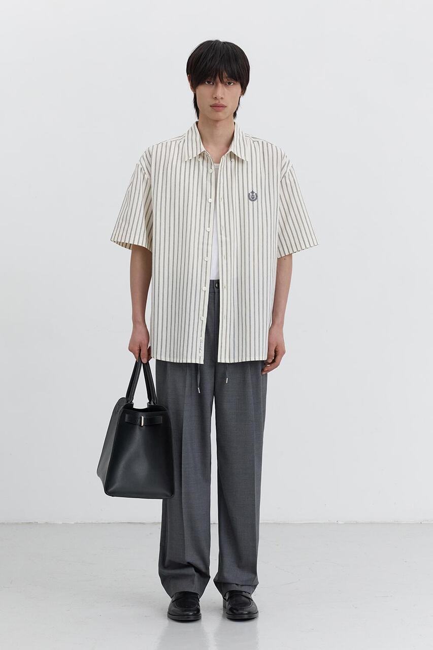 Dunst Short Sleeve Classic Shirt Cream Stripe