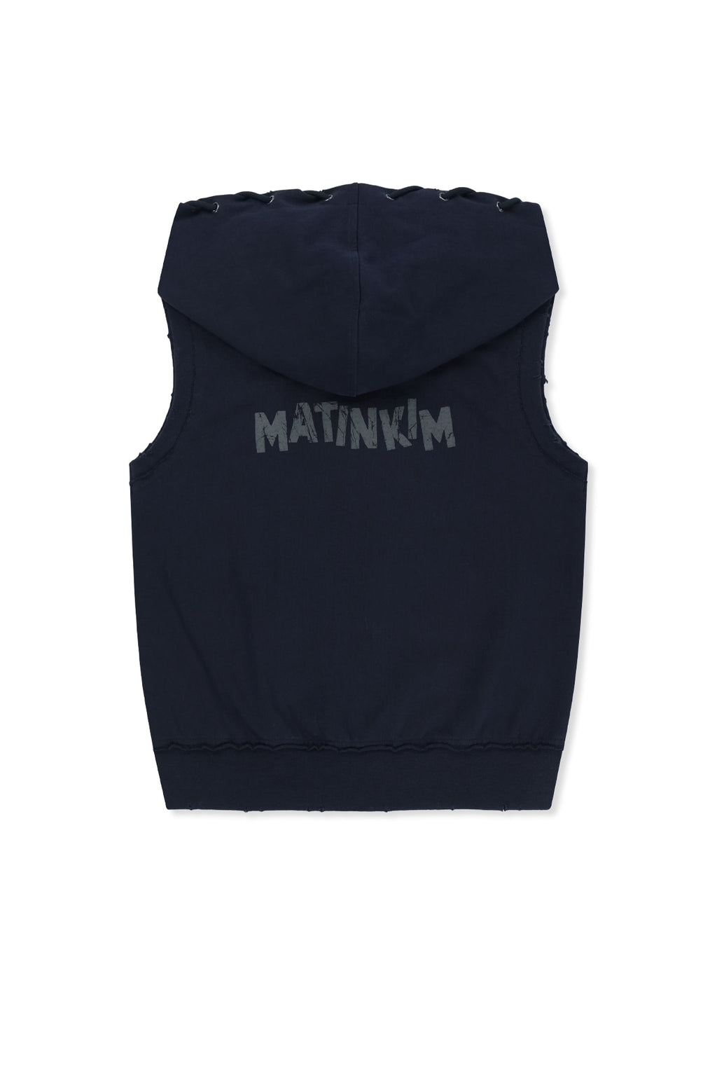 [matinkim] Back Logo Jersey Hood Vest IN Navy
