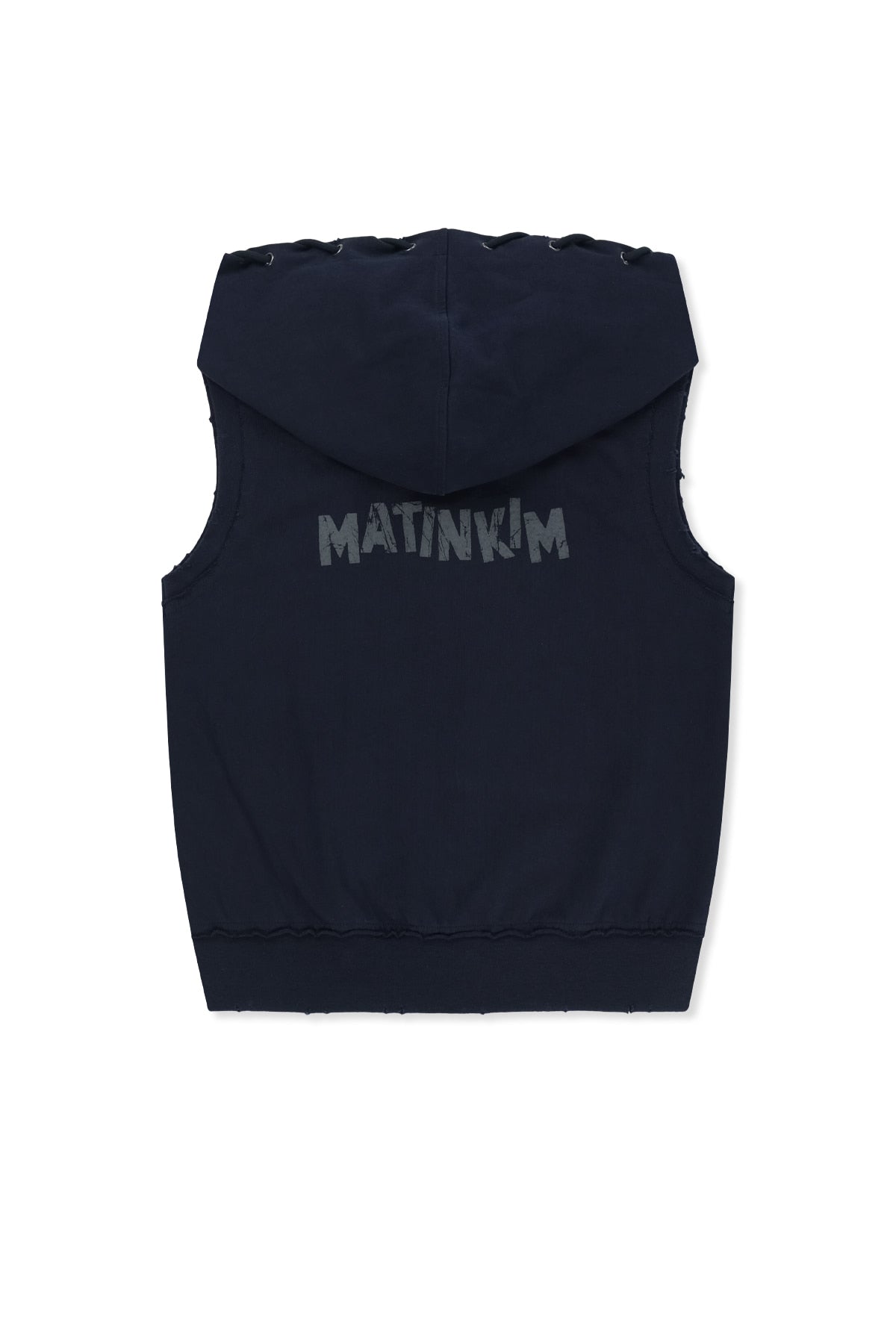 [matinkim] Back Logo Jersey Hood Vest IN Navy