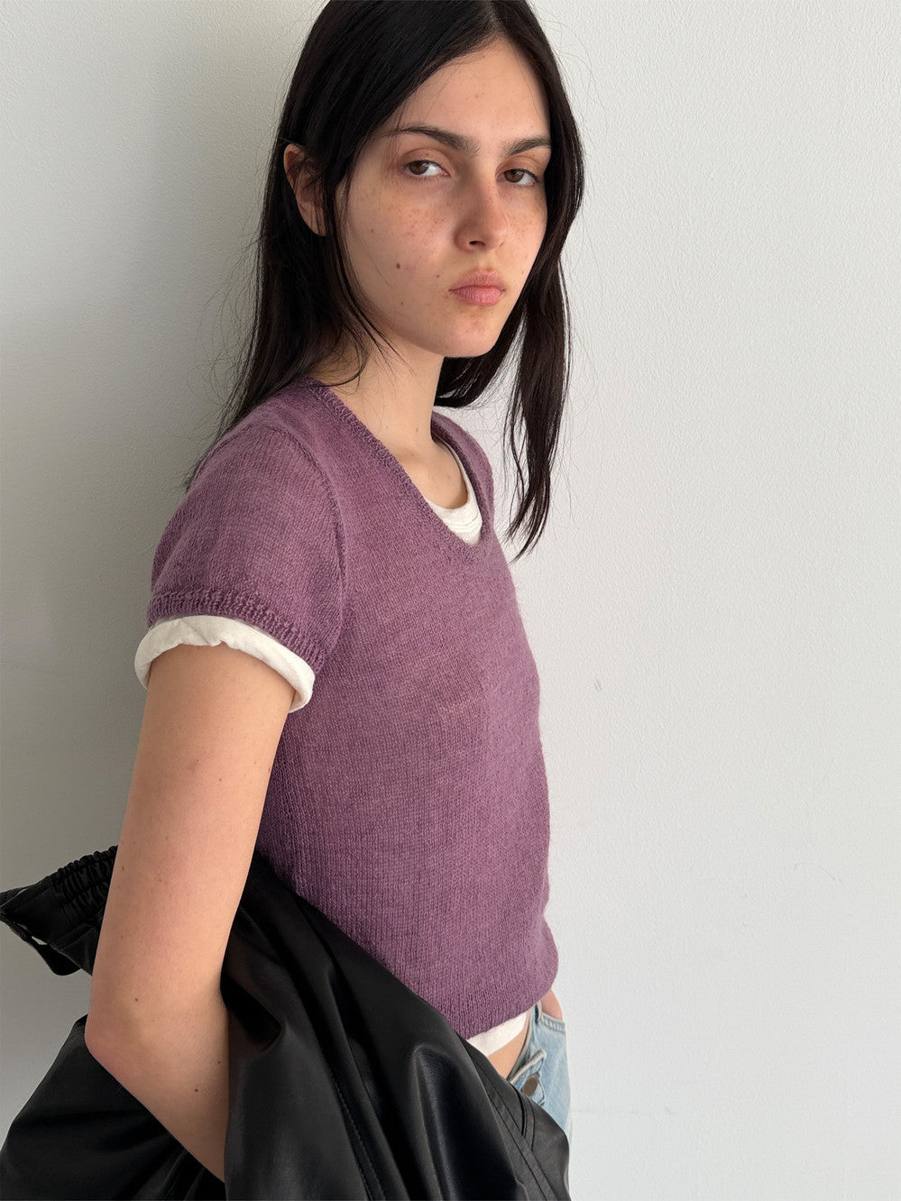 Low Classic Short Sleeve Knit Top Purple