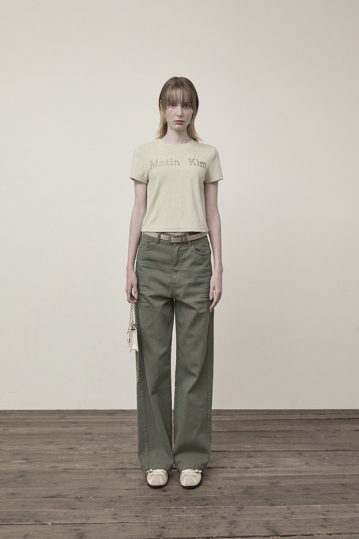 Matinkim Color Point Washed Denim Pants IN Khaki