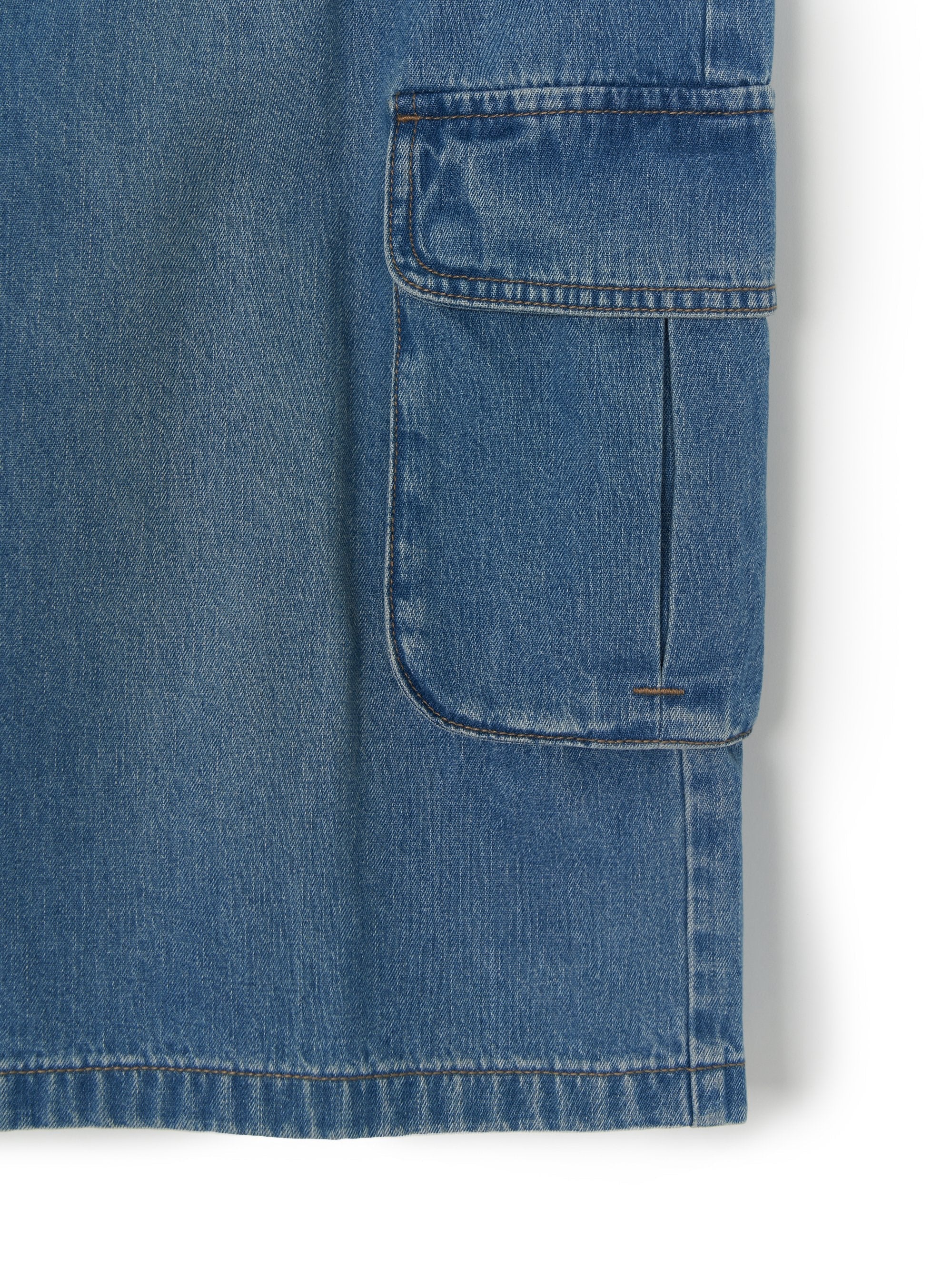 [mlb korea] Men's Varsity Vintage Slub Cargo Denim Bermuda Pants