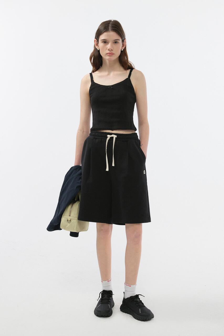 Dunst Unisex Leather Logo Sweat Shorts Black