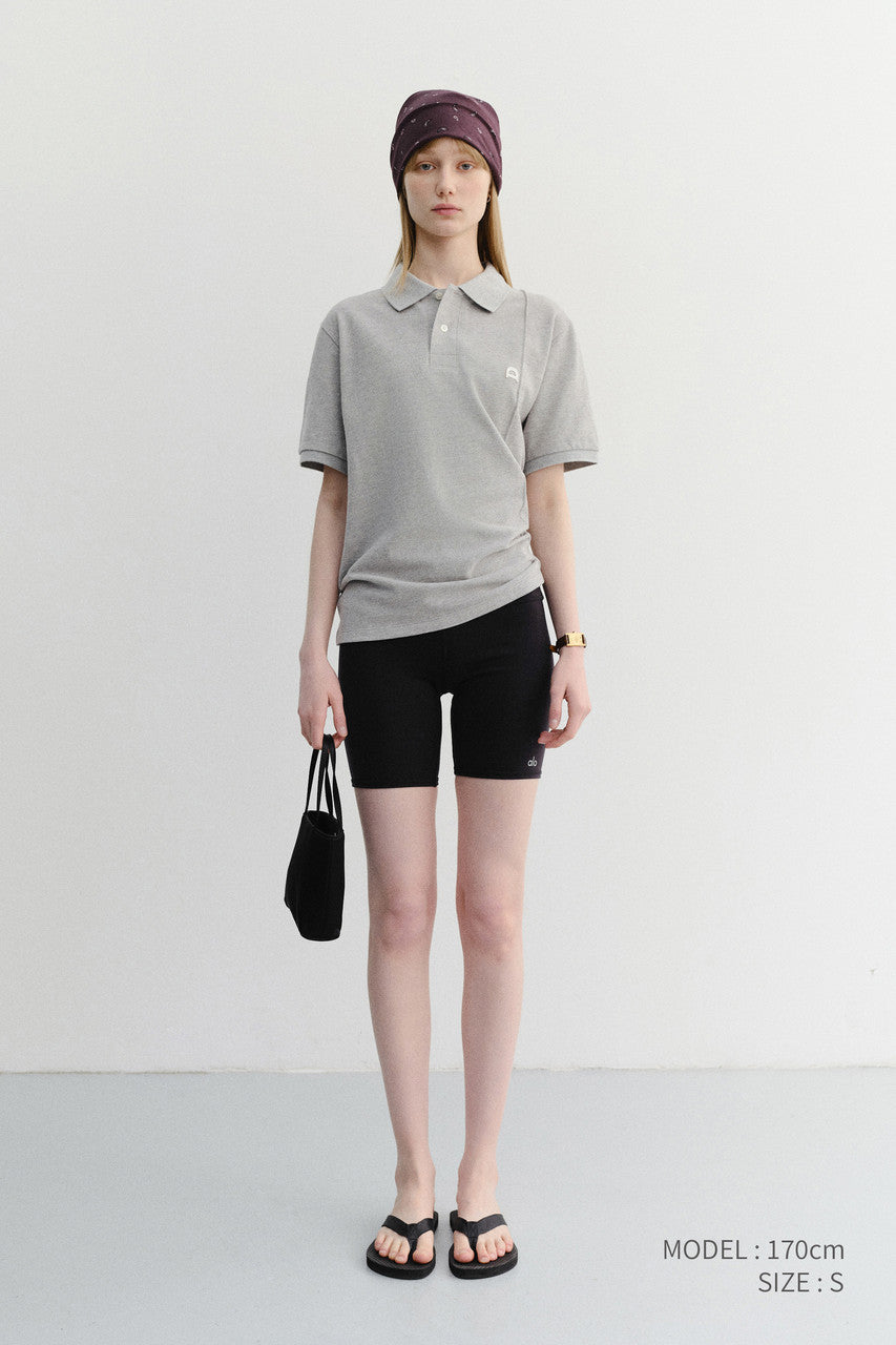 Dunst Unisex Leather Logo Polo Shirt Melange Grey