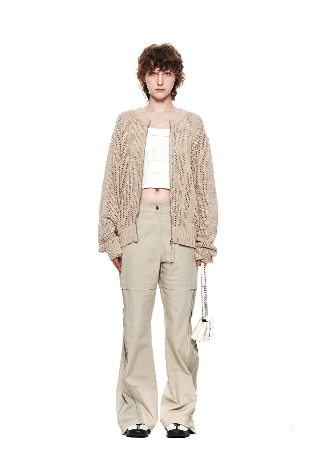 Matinkim Zipper Point Boots Cut Pants IN Beige