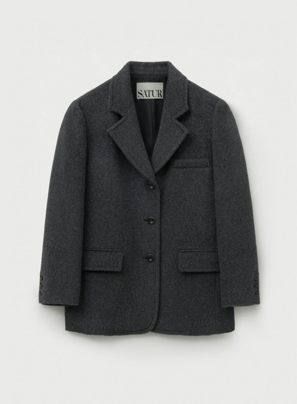 [satur] (W) Cashmere Wool Blend Single Blazer - Charcoal