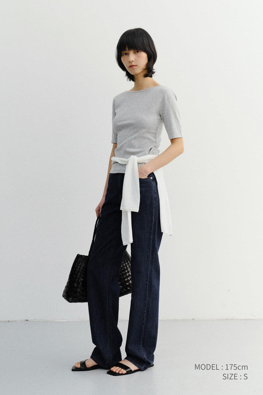 Dunst Essential Boat Neck T-Shirt Melange Grey