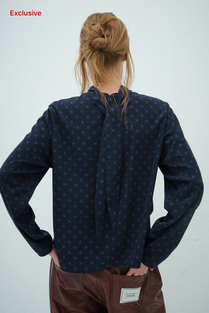 Overdueflair Dot Half Neck Tie Blouse Dot Navy