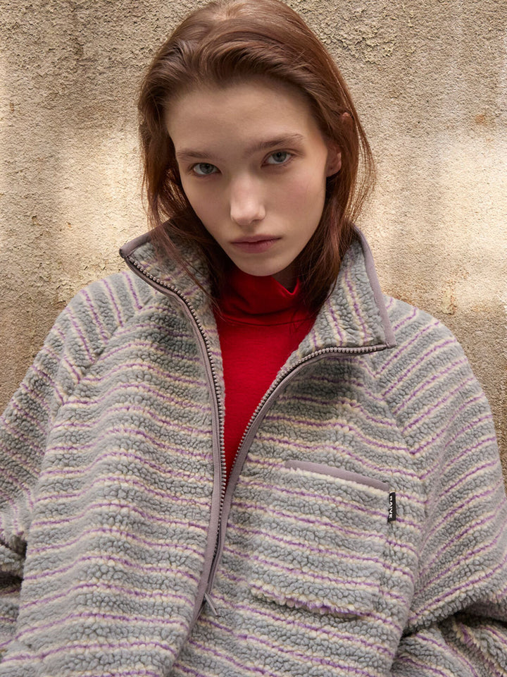 Raive Stripe Fleece Zip-up in Grey