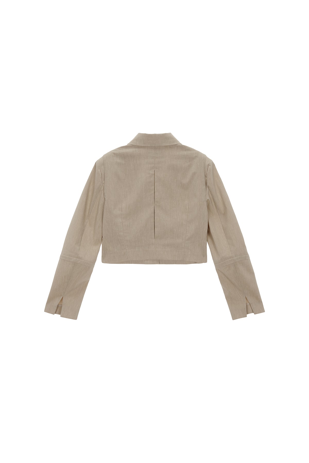[matinkim] ZIPPER POINT LINEN CROP JACKET IN BEIGE