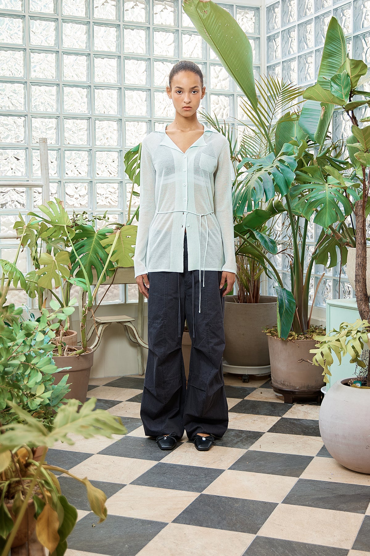 Matinkim String Point Plain Long Cardigan IN Mint