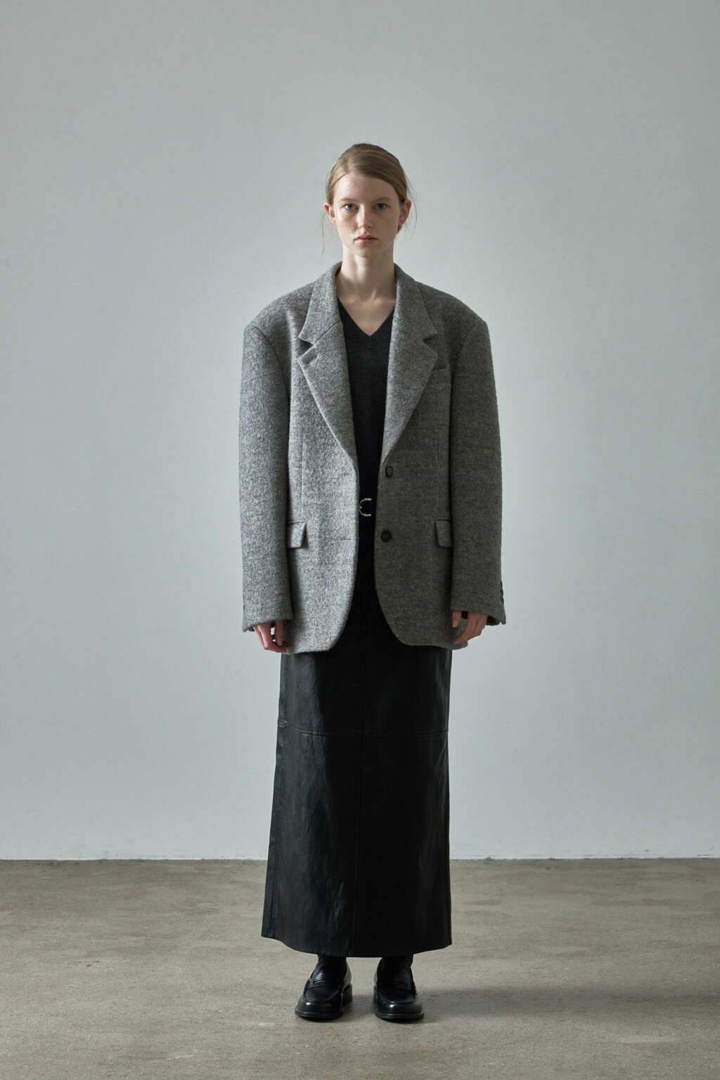 Facade Pattern Herringbone Blazer Coat grey