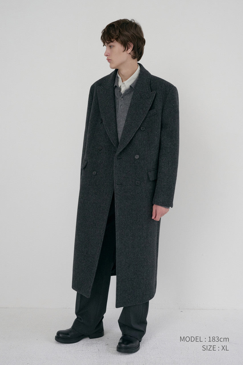 Dunst Unisex Tailored Double-Breasted Coat Charcoal Grey Pattern