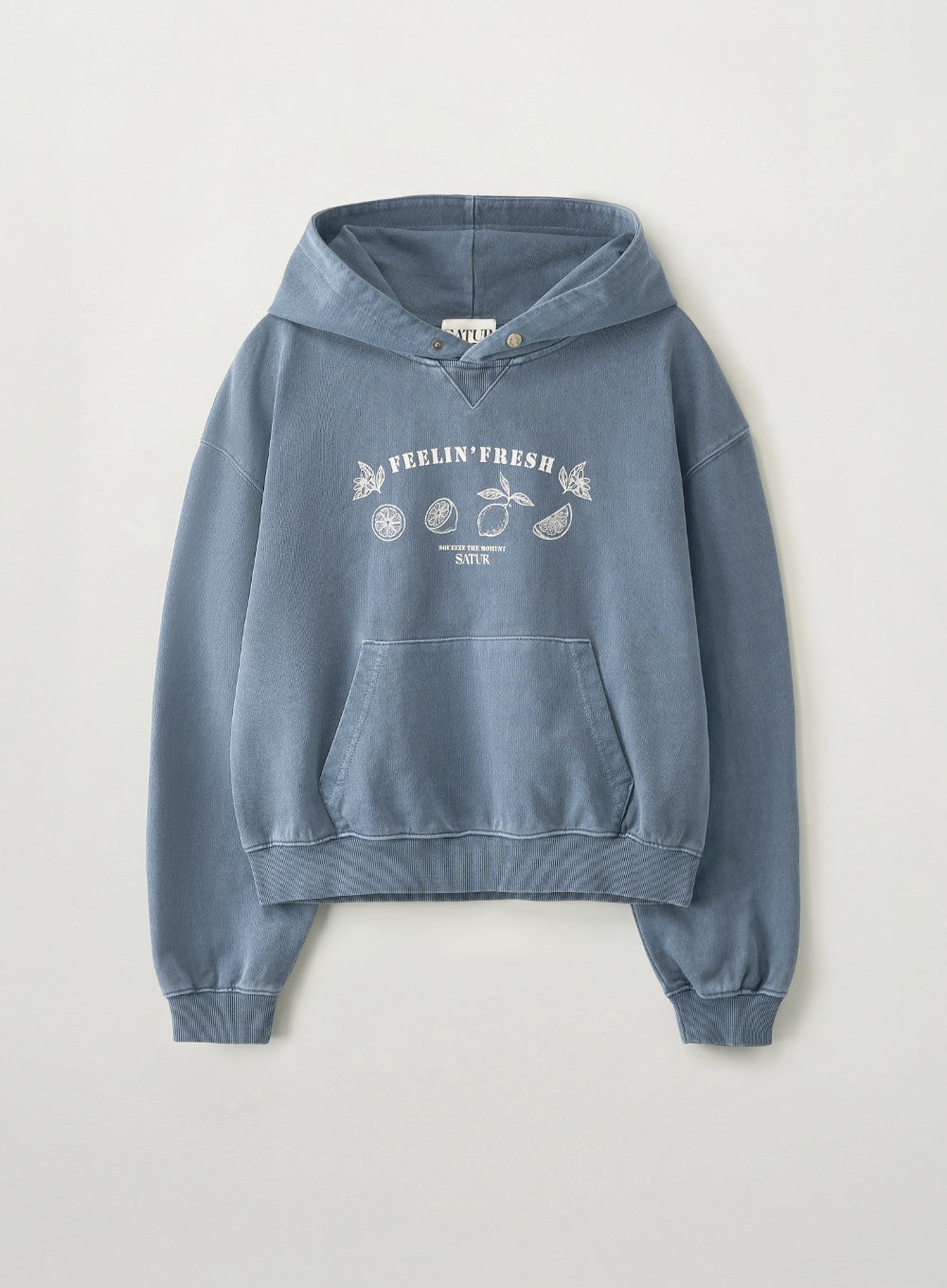Satur (W) Citron Drawing Washed Crop Hoodie - Navy