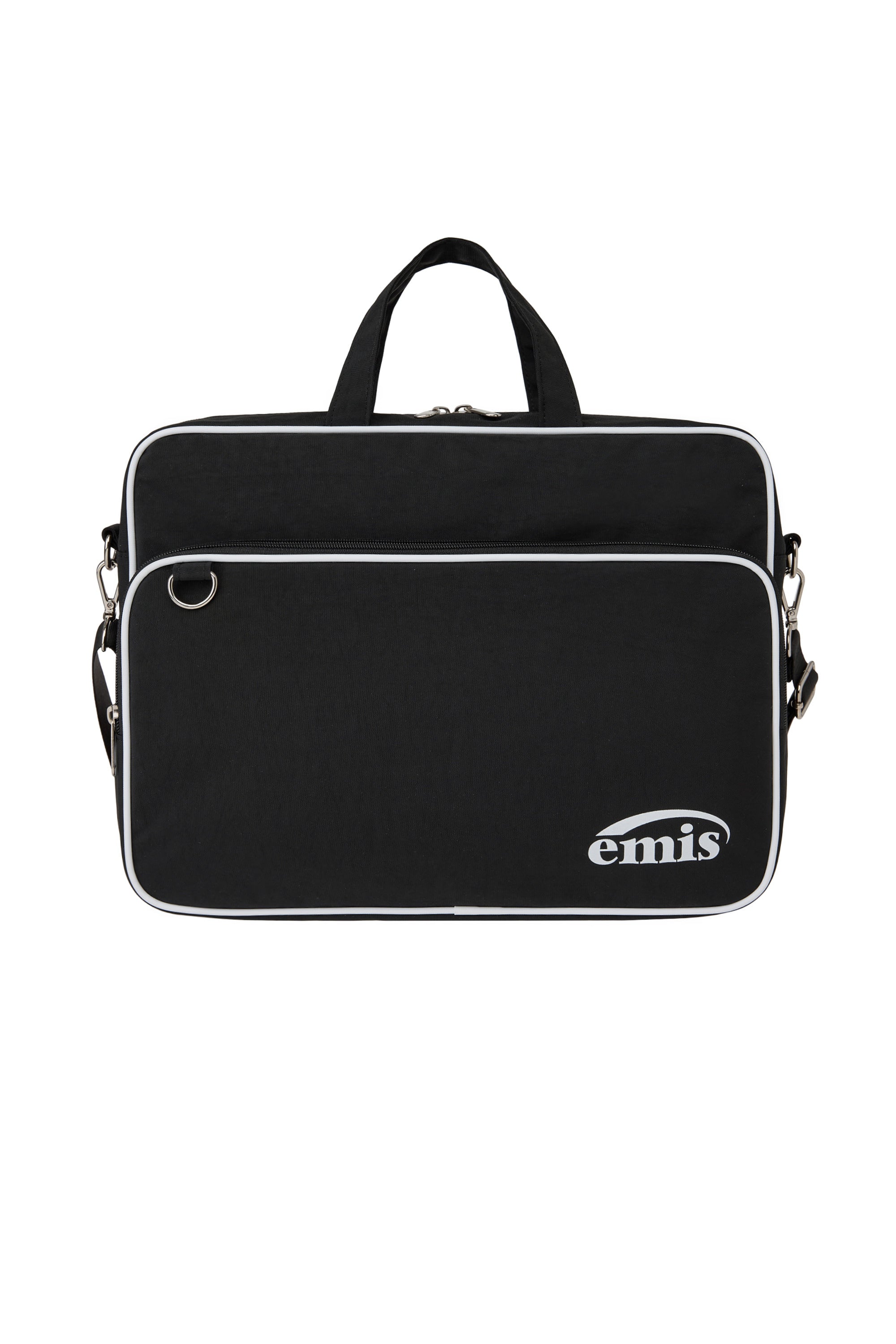 NYLON ZIP-POCKET MESSENGER BAG-BLACK