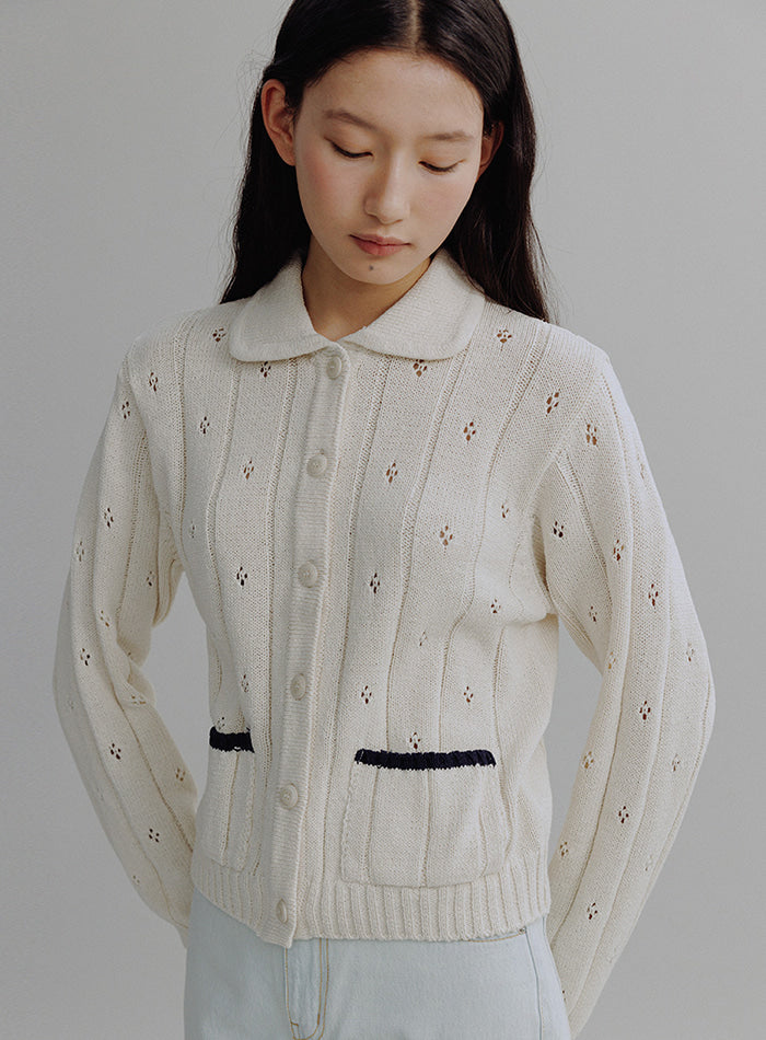 Mango Maniplease Cory Punching Cardigan Cream