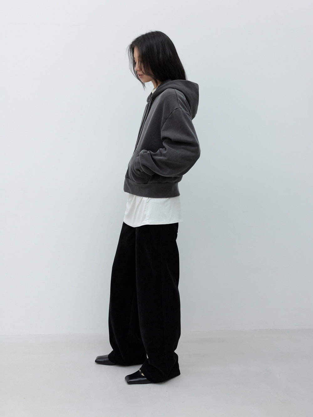 Low Classic Washed Cotton Zip-Up Hoodie Grey