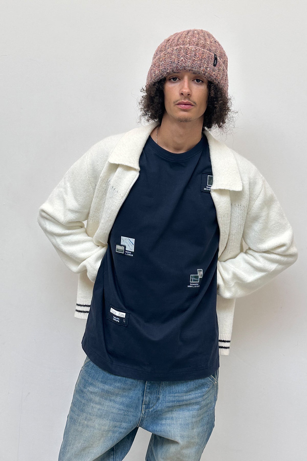 [matinkim] PHOTO PATCHWORK COLLAGE TOP IN NAVY