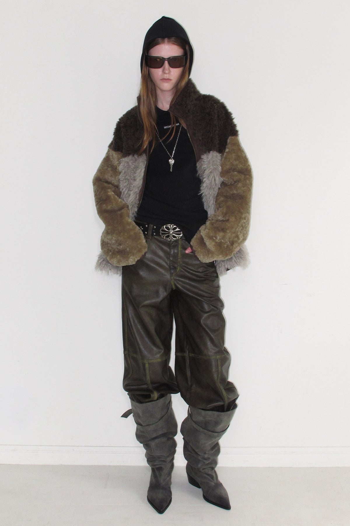 Instantfunk Mixed Fur Fleece Zipup Jacket - Khaki