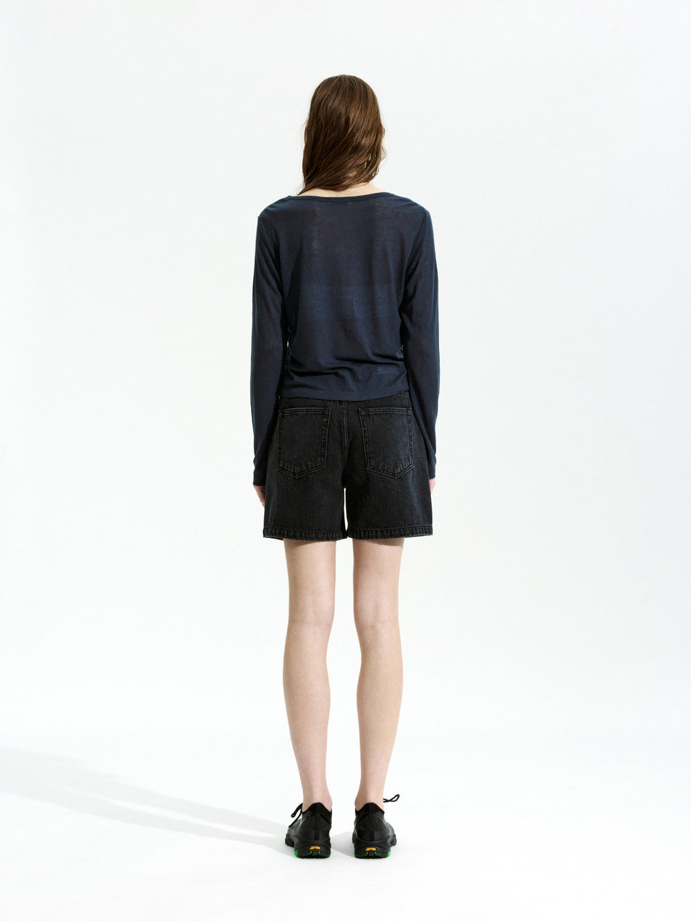 Low Classic See-Through Henry Neck Long Sleeve T-Shirt Charcoal Navy