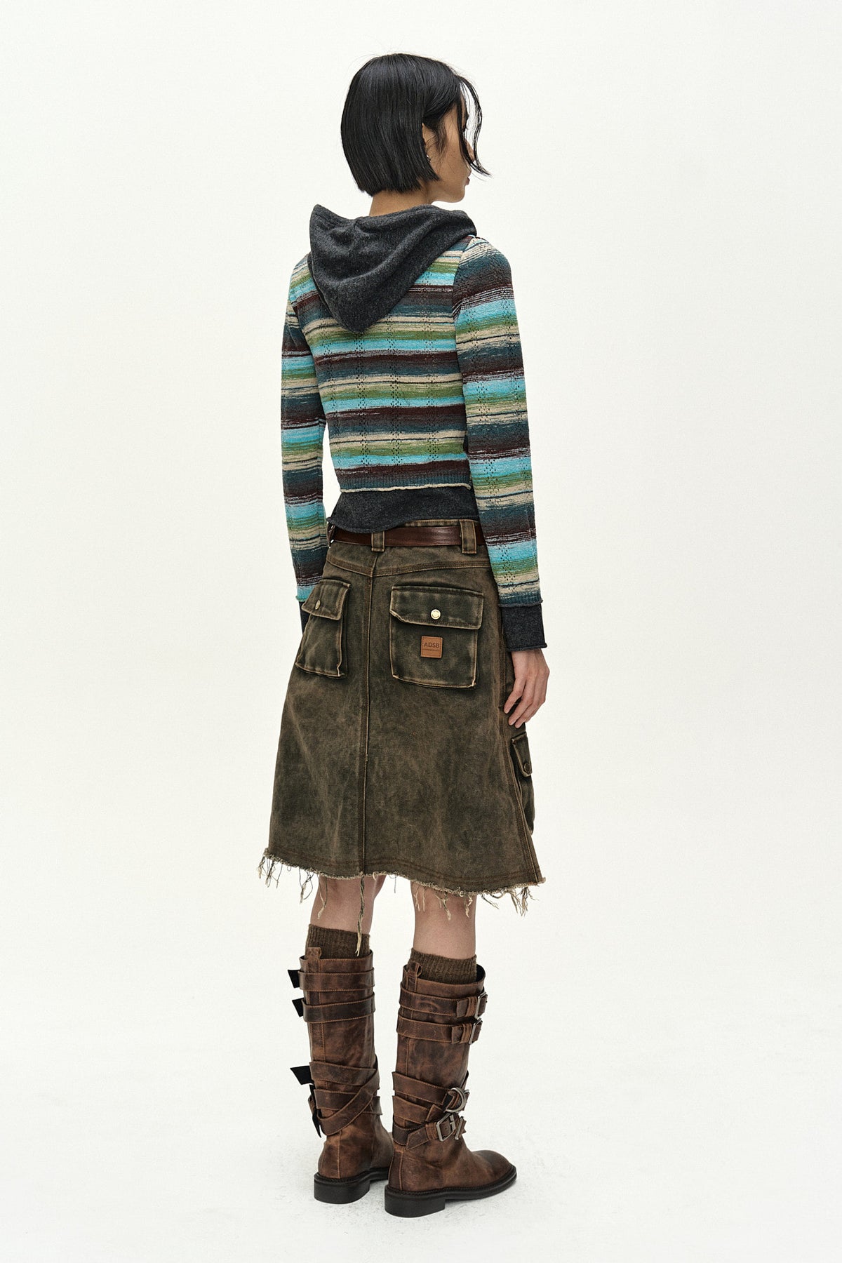 Andersson Bell Layered Multi-Stripe Hooded Cardigan